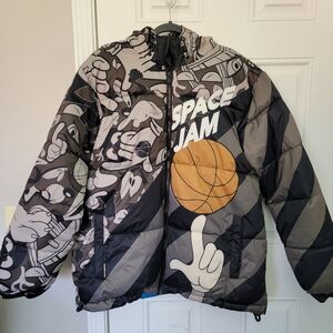 Space Jam New Legacy Looney Tunes Members Only Men's Puffer Jacket Hooded Sz L